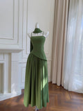 Elegant Prom Dress Green A Line Spaghetti Straps Pleated Birthday Party Outfits HZ0319