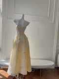 Sweet Prom Dress Light Yellow A Line Spaghetti Straps Long Birthday Party Outfits Evening Gown HZ0319