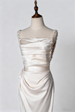 Minimalist Wedding Dress Spaghetti Straps Pleated Beading Mermaid Wedding Dress HZ0319
