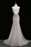 Gorgeous Prom Dress Strapless Pleated Mermaid Birthday Party Outfits Evening Gown HZ0319