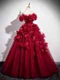 Gorgeous Prom Dress Off Shoulder Flower Tulle Pleated Evening Dress Quinceanera Dress HZ0319