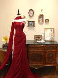 Elegant Prom Dress Wine Red Strapless Mermaid Evening Dress Gala Dress HZ0319