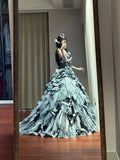 Charming Prom Dress Strapless Tiered Pleated Ball Gown Birthday Party Dresss HZ0319