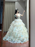 Shiny Prom Dress Off Shoulder Tiered Ball Gown Birthday Party Dress Princess Dress HZ0319