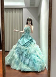 Sweet Prom Dress Strapless Tiered Pleated Ball Gown Quinceanera Dress HZ0319