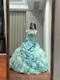 Sweet Prom Dress Strapless Tiered Pleated Ball Gown Quinceanera Dress HZ0319
