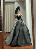 Stunning Prom Dress Black Sweetheart Tulle Pleated Ball Gown Quinceanera Dress HZ0319