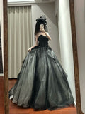Stunning Prom Dress Black Sweetheart Tulle Pleated Ball Gown Quinceanera Dress HZ0319