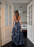 Charming Prom Dress Spaghetti Straps Slit Tiered Long Party Dress Cocktail Dress HZ0319