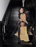 Sexy Prom Dress High Collar Slit Pleated Long Evening Dress Birthday Party Dress HZ0319