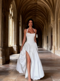 Minimalist Prom Dress Halter Slit Pleated Evening Dress Birthday Party Dress HZ0319