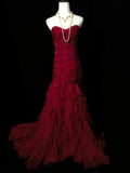 Elegant Prom Dress Wine Red Sweetheart Pleated Mermaid Birthday Party Dress Evening Dress HZ0319