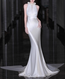 Elegant Wedding Dress Crew Neck Rose Pleated Mermaid Wedding Dress HZ0319