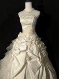 Vintage Wedding Dress Strapless Pleated Tulle Flower Wedding Dress HZ0319