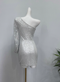 Shiny Homecoming Dress Asymmetrical Neck Short Prom Dress Birthday Party Dress Cocktail Dress HZ0319