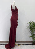 Stunning Prom Dress Wine Red Asymmetrical Neck Slit Evening Dress Birthday Party Dress HZ0319