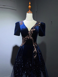 New Arrival Prom Dress A Line V-neck Pleated Evening Dress Gala Dress HZ0319