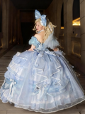 Luxury Prom Dress V-neck Pleated Tiered Ball Gown Quinceanera Outfits Evening Dress HZ0319