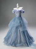 Popular Prom Dress Off Shoulder Pleated Tulle Ball Gown Sweet 16 Dress Evening Dress HZ0319