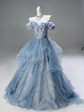 Popular Prom Dress Off Shoulder Pleated Tulle Ball Gown Sweet 16 Dress Evening Dress HZ0319