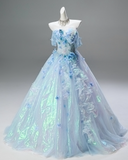Shiny Prom Dress Off Shoulder Pleated Ruffle Ball Gown Quinceanera Dress Evening Dress HZ0319