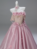 Pretty Prom Dress Pink Off Shoulder Pleated Ball Gown Quinceanera Dress Evening Dress HZ0319