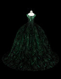 Gorgeous Prom Dress Dark Green Square Neck Pleated Tulle Ball Gown Evening Dress Quinceanera Outfits HZ0319