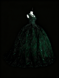 Gorgeous Prom Dress Dark Green Square Neck Pleated Tulle Ball Gown Evening Dress Quinceanera Outfits HZ0319