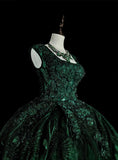 Gorgeous Prom Dress Dark Green Square Neck Pleated Tulle Ball Gown Evening Dress Quinceanera Outfits HZ0319