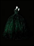 Gorgeous Prom Dress Dark Green Square Neck Pleated Tulle Ball Gown Evening Dress Quinceanera Outfits HZ0319