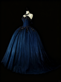 Charming Prom Dress Dark Blue Sweetheart Pleated Ball Gown Evening Dress Sweet 16 Outfits HZ0319
