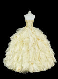 Shiny Prom Dress Strapless Tulle Tiered Ball Gown Quinceanera Dress Evening Dress HZ0319