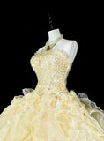 Shiny Prom Dress Strapless Tulle Tiered Ball Gown Quinceanera Dress Evening Dress HZ0319