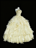Shiny Prom Dress Strapless Tulle Tiered Ball Gown Quinceanera Dress Evening Dress HZ0319