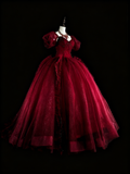 Popular Prom Dress Wine Red Sweetheart Pleated Tulle Ball Gown Evening Dress Birthday Dress HZ0319