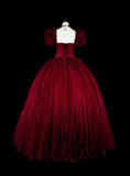 Elegant Prom Dress Wine Red Square Neck Pleated Tulle Ball Gown Evening Dress Birthday Dress HZ0319