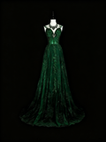 Stunning Prom Dress Dark Green Spaghetti Straps Pleated Evening Dress Gala Dress HZ0319