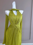 Elegant Prom Dress Halter Pleated Long Evening Dress Gala Dress Cocktail Dress HZ0319