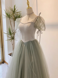 Elegant Prom Dress Square Neck Tulle Pleated Evening Dress Gala Dress Birthday Party Dress HZ0319