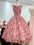 Elegant Prom Dress Crew Neck Pleated Print Evening Dress Quinceanera Dress Ball Gown HZ0319