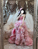 Sweet Prom Dress Strapless Pleated Tiered Evening Dress Quinceanera Dress Ball Gown HZ0319