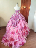Stunning Prom Dress Strapless Print Pleated Tiered Ball Gown Evening Dress Quinceanera Dress Birthday Party Dress HZ0319