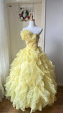 Sweet Prom Dress Light Yellow Strapless Ruffle Ball Gown Evening Dress Quinceanera Dress HZ0319