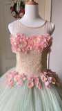 New Design Prom Dress Crew Neck Pleated Tulle Flower Ball Gown Evening Dress Quinceanera Dress HZ0319