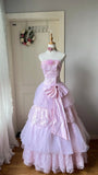 Sweet Prom Dress Light Pink Strapless Pleated Ball Gown Evening Dress Quinceanera Dress HZ0319