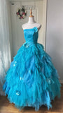 Charming Prom Dress Strapless Pleated Tulle Ball Gown Evening Dress Quinceanera Dress HZ0319