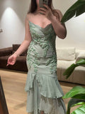 Elegant Prom Dress Spaghetti Straps Pleated Ruffle Birthday Party Dress Evening Dress HZ0319
