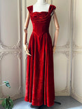 Elegant Prom Dress Velvet Square Neck Pleated Gala Gown Formal Dress Evening Dress HZ0319