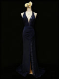 Stunning Prom Dress Halter Pleated Slit Gala Dress Formal Dress Evening Dress HZ0319