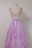 Popular Prom Dress Light Purple Spaghetti Straps Tulle Pleated Evening Dress Gala Dress Party Dress HZ0319